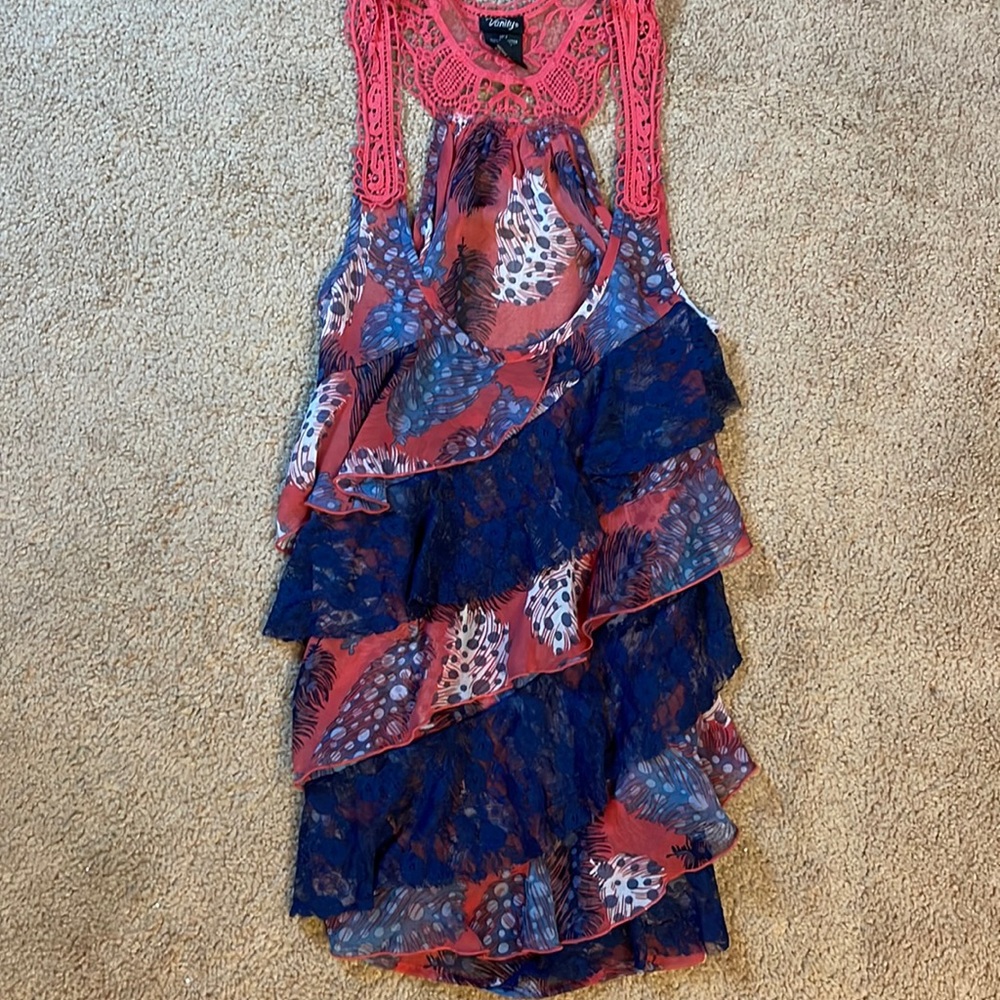 Pink and blue sleeveless blouse / top